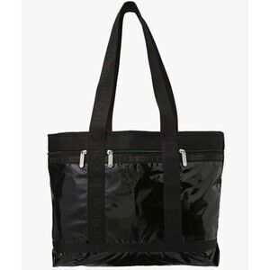 LeSportSac Smooth Black Patent Travel Tote Bag - Top Zip Close - Medium Size